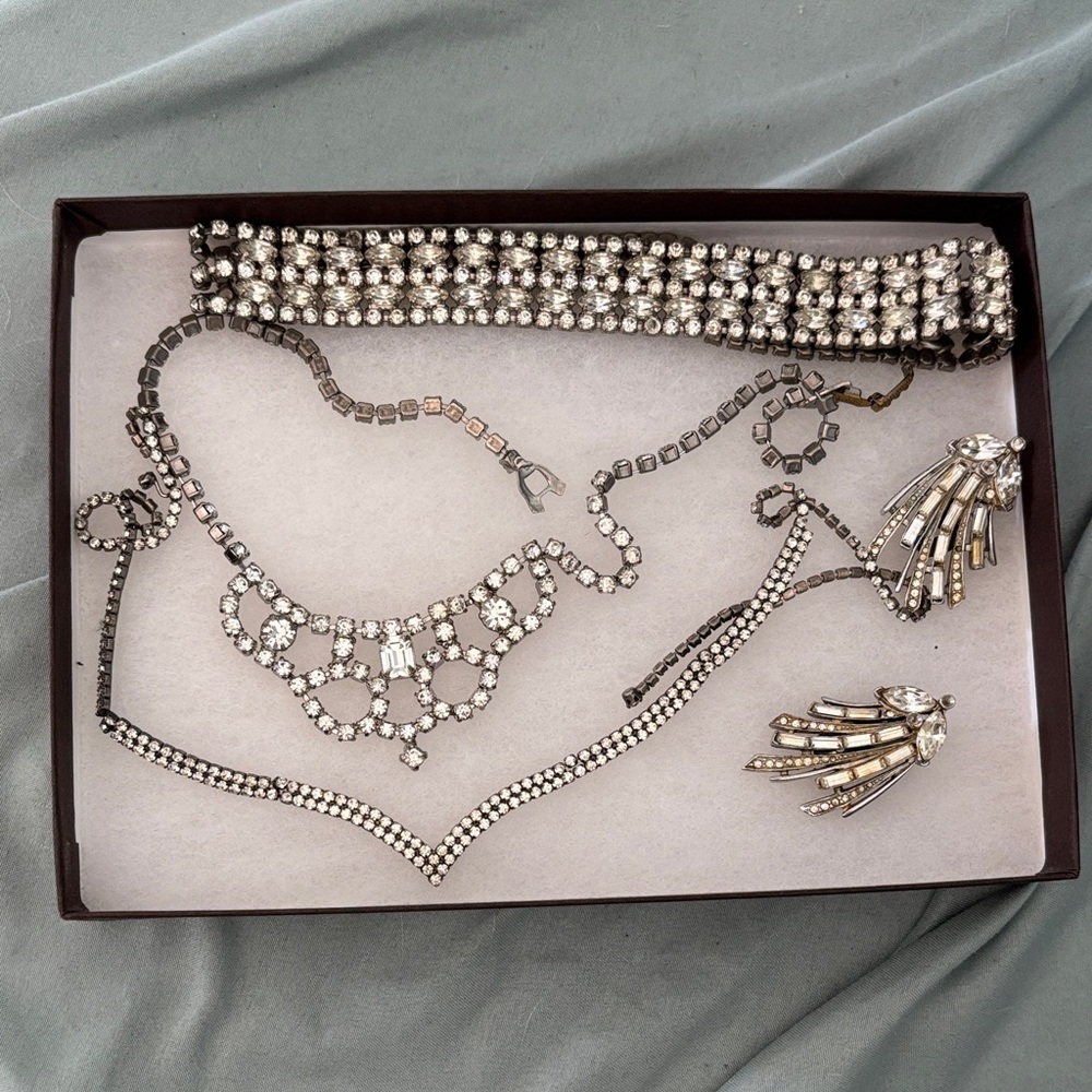 Crystal Statement Necklace and Earring Set - Silver Rhinestone Jewelry